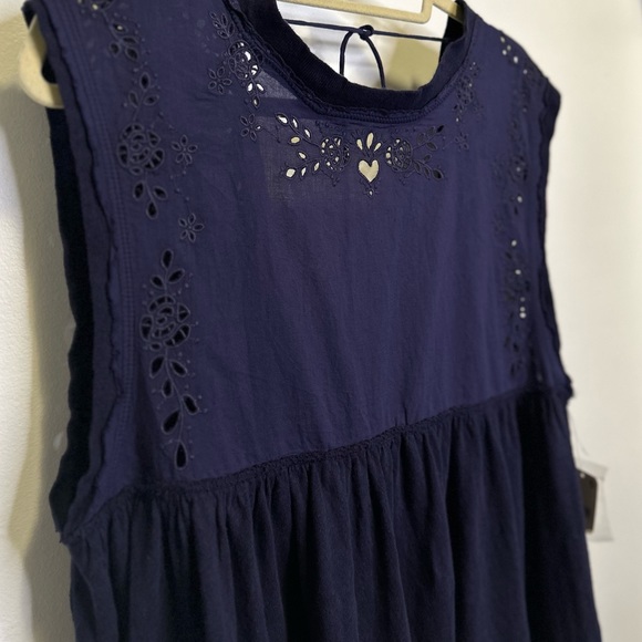Free People Bella Babydoll Tank Top Navy Blue Tie back Woman Large New XS - Picture 6 of 11